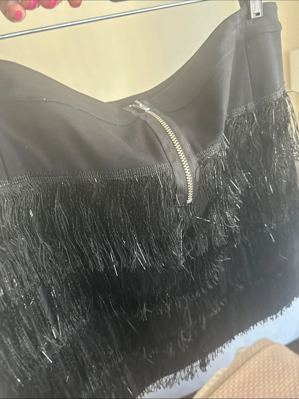 Aqua Black Fringe Tiered Mini Skirt